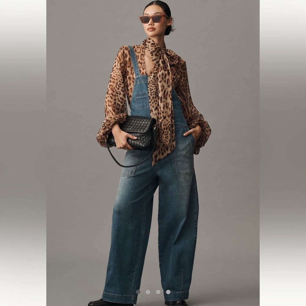 NEW Anthropologie Pilcro Barrel Leg zip front Women's Blue Denim Overalls size S
